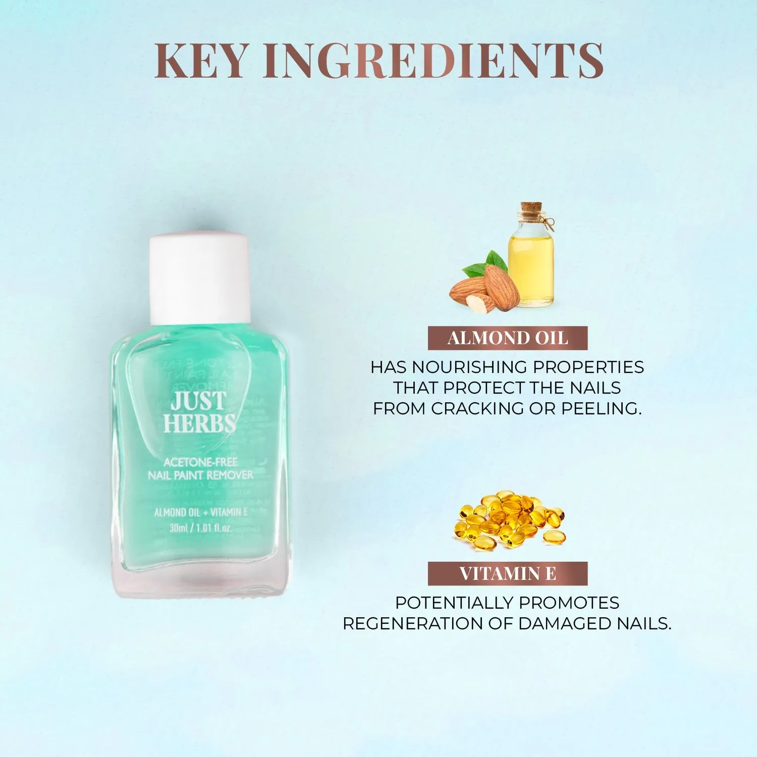 Just Herbs Nail Paint Remover with Almond Oil and Vitamin E - 30 ml