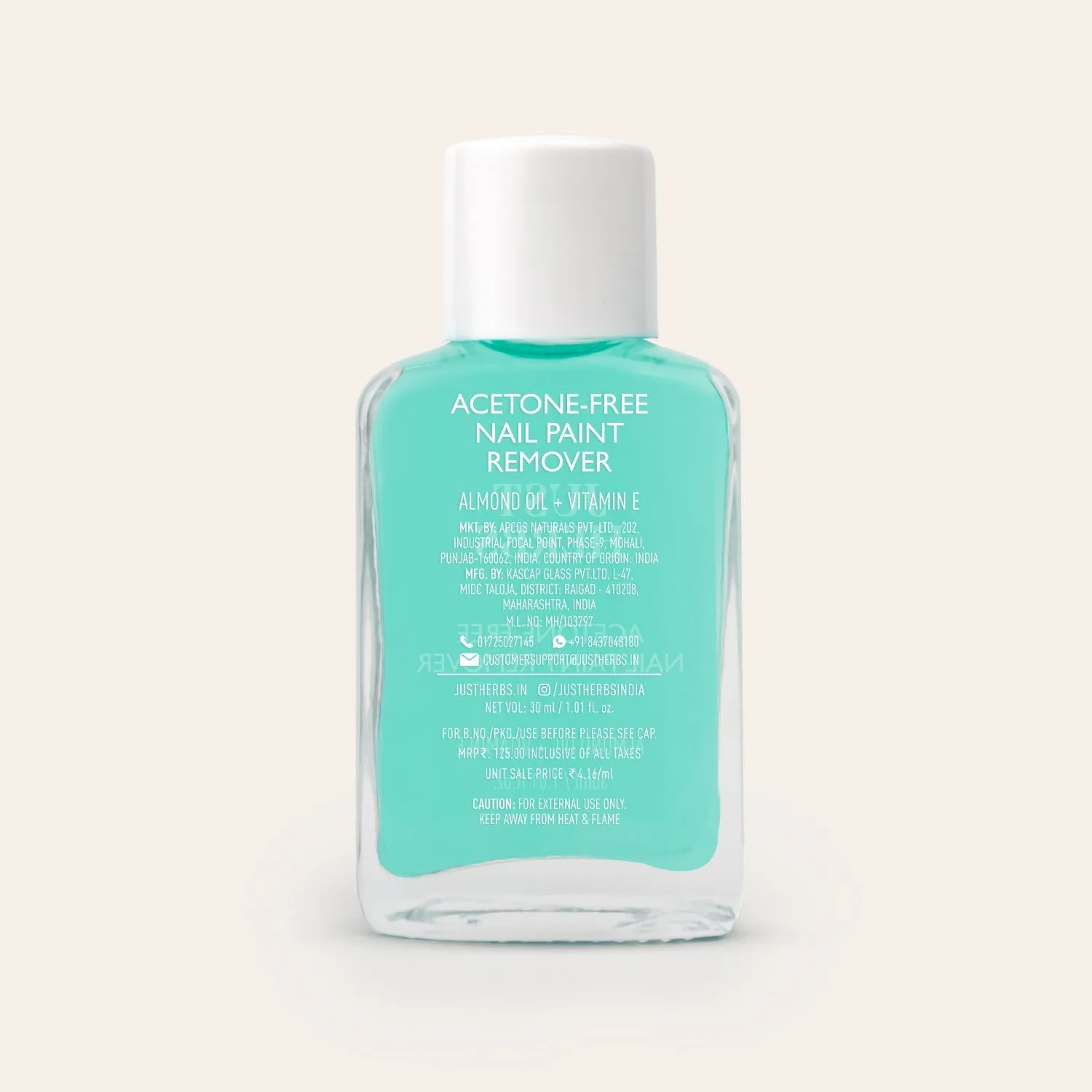 Just Herbs Nail Paint Remover with Almond Oil and Vitamin E - 30 ml