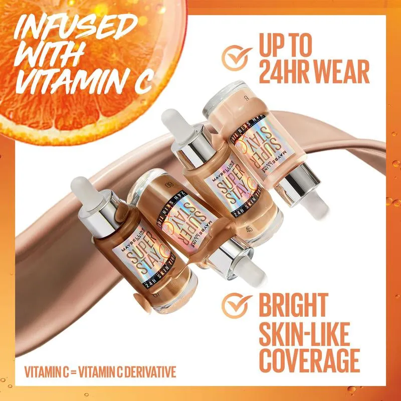 Maybelline Super Stay up to 24HR Skin Tint, Radiant Light-To-Medium Coverage Foundation, Makeup Infused with Vitamin C