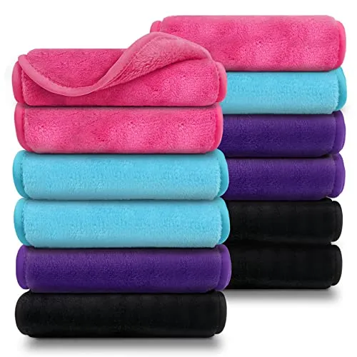 Orighty Makeup Remover Cloths, Reusable Microfiber Facial Cleansing Towels, Remove Instantly Dirt, Makeup&Waterproof Mascara with Just Water, 15.5 x 7.5 in, Blue/Purple/Black/Pink