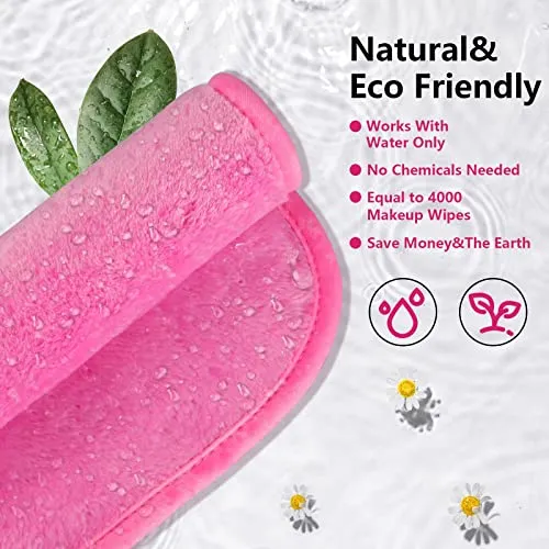 Orighty Makeup Remover Cloths, Reusable Microfiber Facial Cleansing Towels, Remove Instantly Dirt, Makeup&Waterproof Mascara with Just Water, 15.5 x 7.5 in, Blue/Purple/Black/Pink