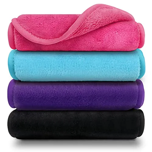 Orighty Makeup Remover Cloths, Reusable Microfiber Facial Cleansing Towels, Remove Instantly Dirt, Makeup&Waterproof Mascara with Just Water, 15.5 x 7.5 in, Blue/Purple/Black/Pink